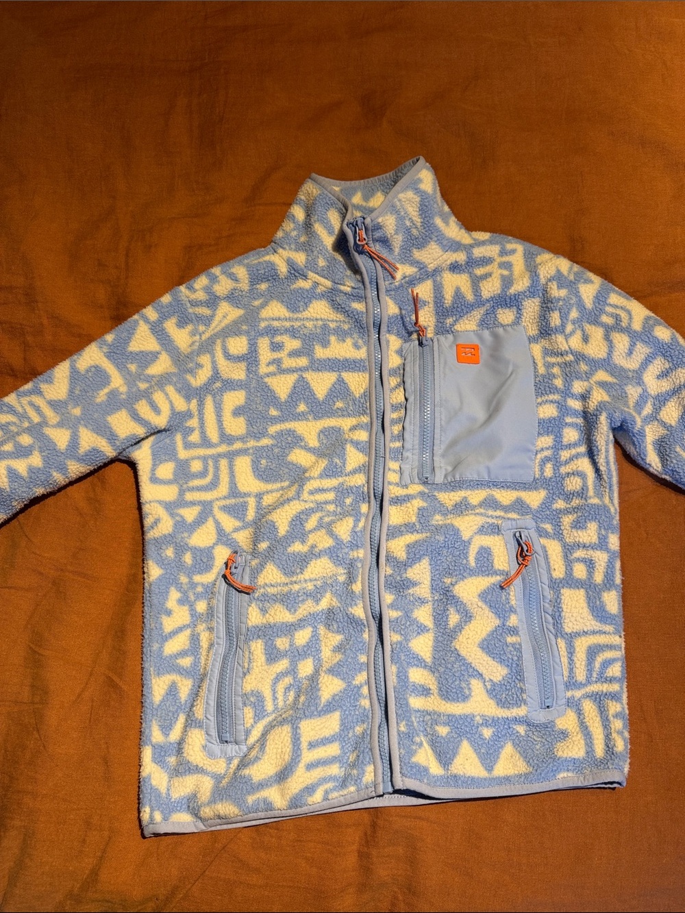 Billabong Light Blue & Cream Geometric Fleece Zip Jacket